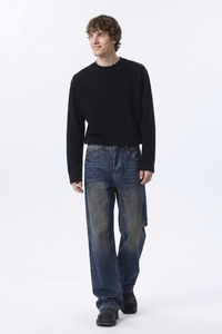 Men's 100% Cotton Dirty Wash Straight Leg Jeans