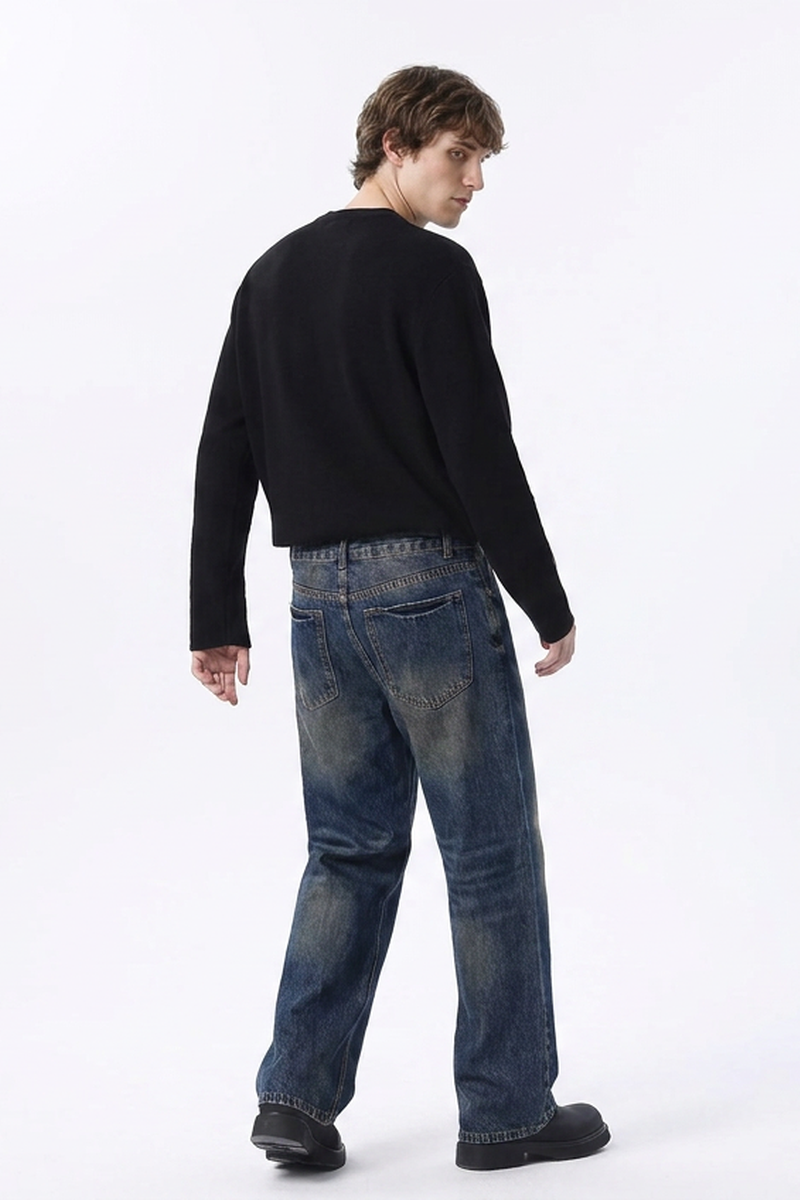 Men's 100% Cotton Dirty Wash Straight Leg Jeans