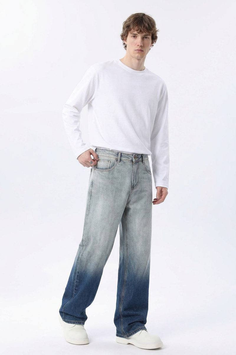 Men's  100% Cotton Gradient Washed Straight Leg Jeans