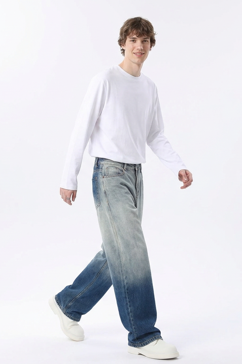 Men's  100% Cotton Gradient Washed Straight Leg Jeans