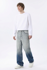 Men's  100% Cotton Gradient Washed Straight Leg Jeans