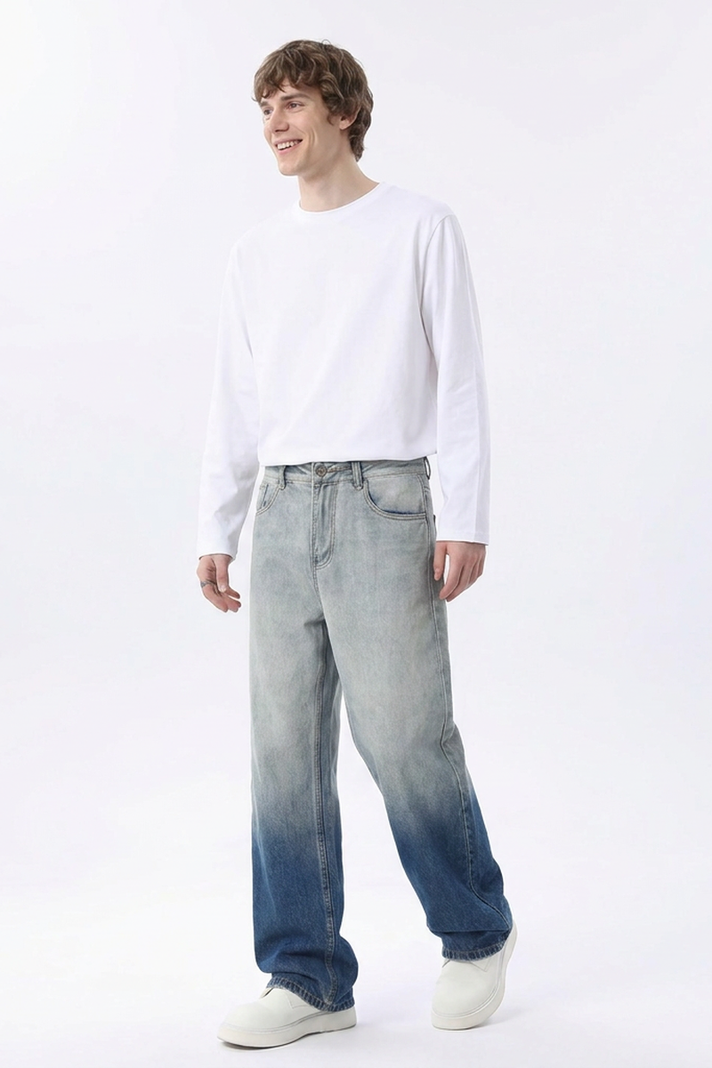 Men's  100% Cotton Gradient Washed Straight Leg Jeans