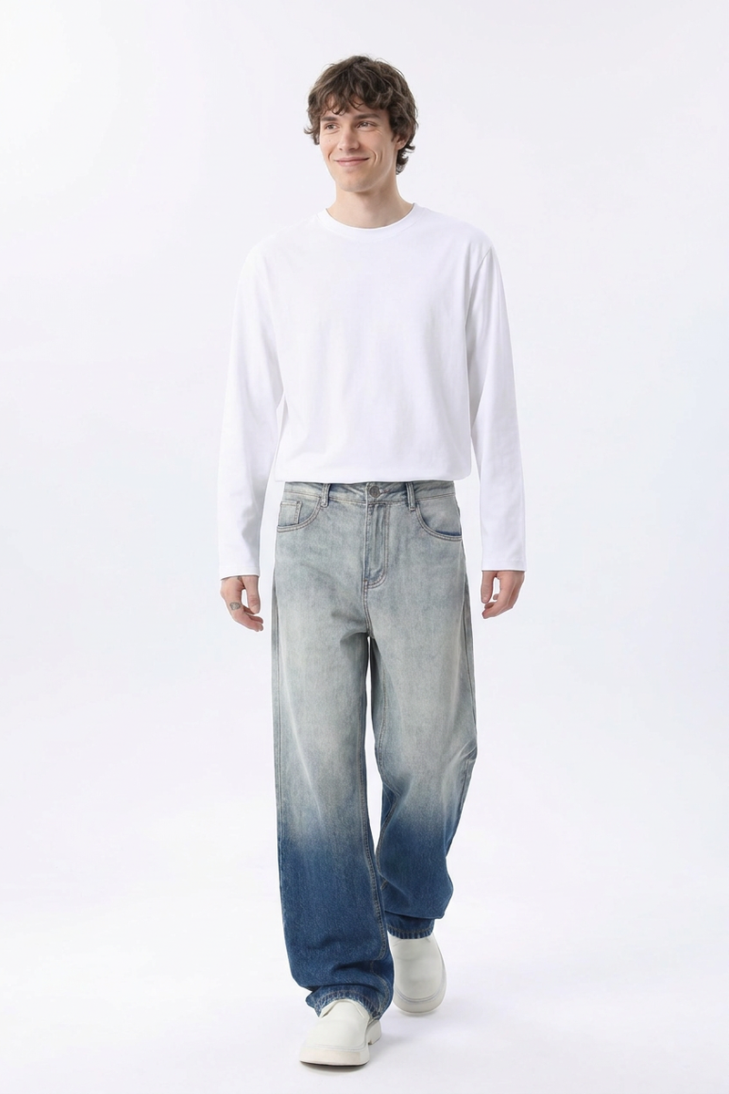 Men's  100% Cotton Gradient Washed Straight Leg Jeans