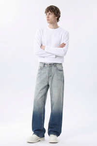 Men's  100% Cotton Gradient Washed Straight Leg Jeans