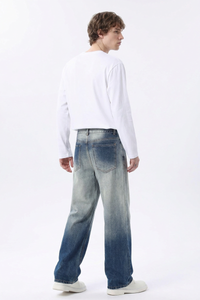 Men's  100% Cotton Gradient Washed Straight Leg Jeans