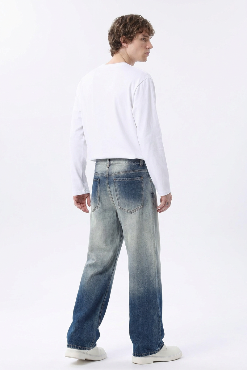 Men's  100% Cotton Gradient Washed Straight Leg Jeans