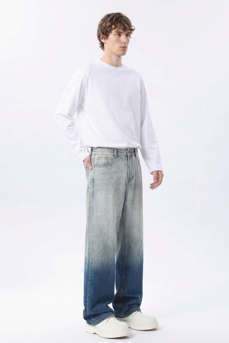 Men's  100% Cotton Gradient Washed Straight Leg Jeans