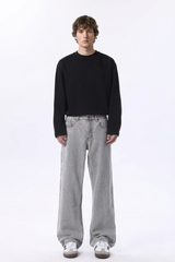 Men's Silver Gray Wash High Waist Wide Leg Jeans