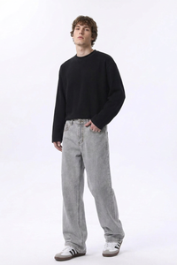 Men's Silver Gray Wash High Waist Wide Leg Jeans