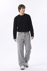 Men's Silver Gray Wash High Waist Wide Leg Jeans