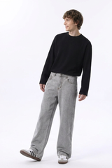 Men's Silver Gray Wash High Waist Wide Leg Jeans