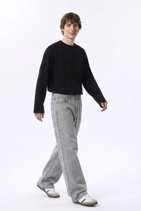 Men's Silver Gray Wash High Waist Wide Leg Jeans