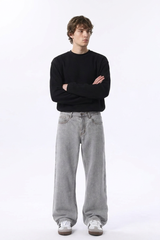 Men's Silver Gray Wash High Waist Wide Leg Jeans