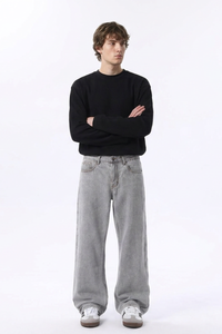 Men's Silver Gray Wash High Waist Wide Leg Jeans
