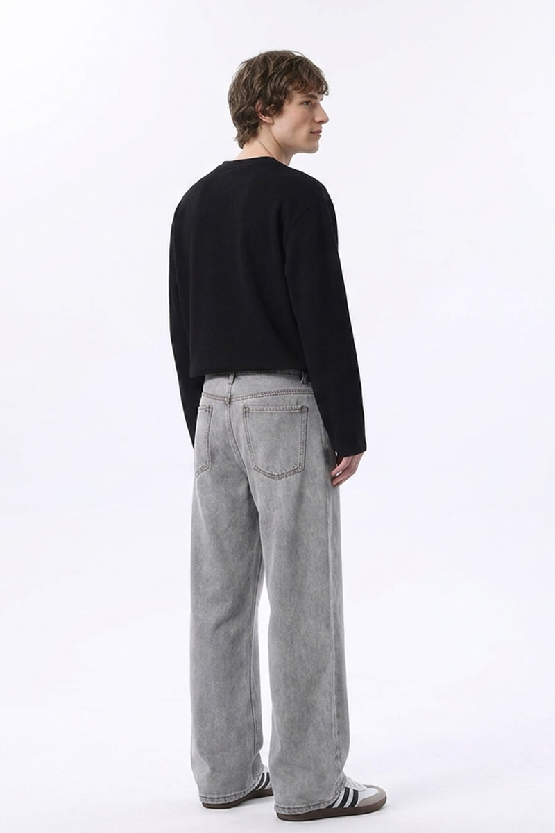 Men's Silver Gray Wash High Waist Wide Leg Jeans