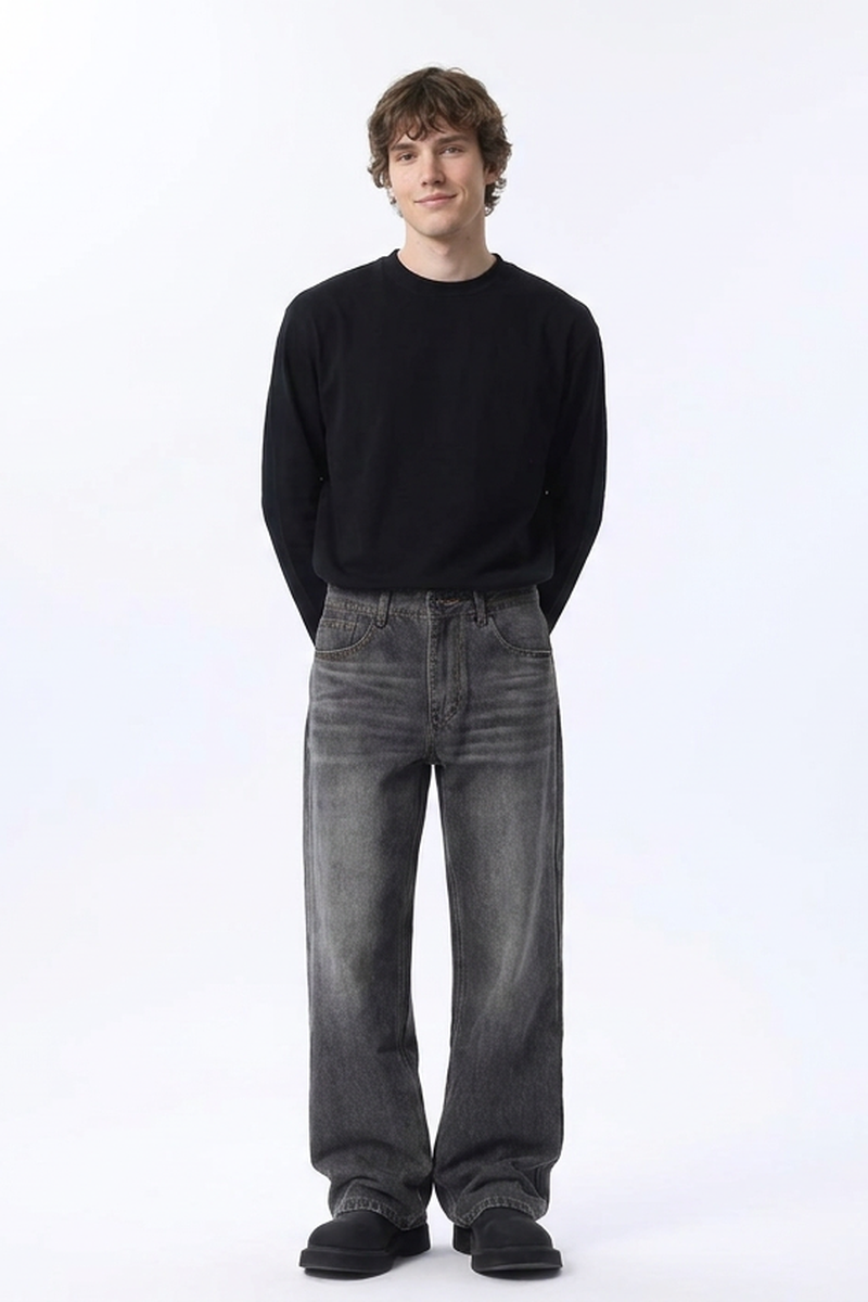 Men's Fall Vintage Distressed Relaxed Straight Leg Jeans