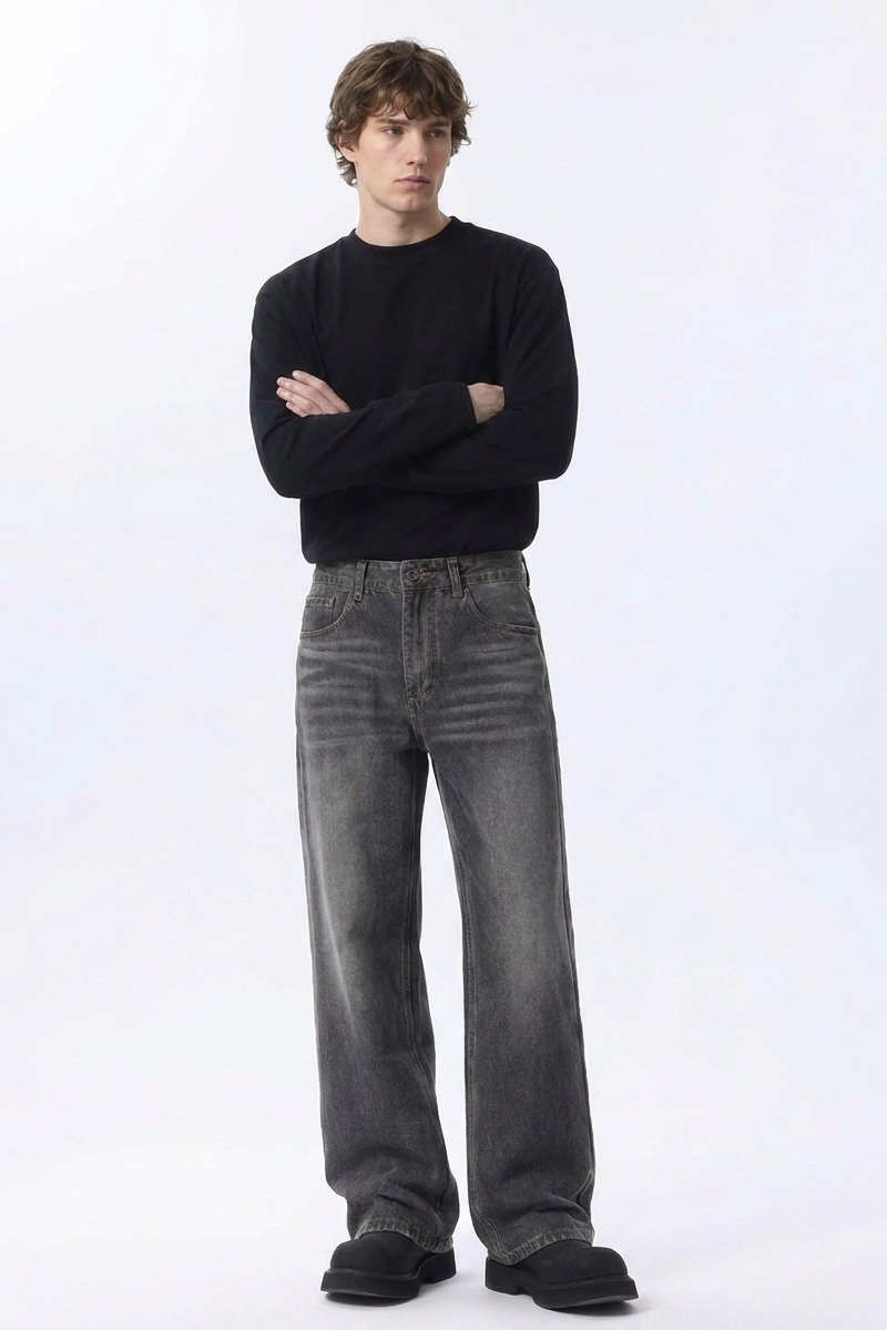Men's Fall Vintage Distressed Relaxed Straight Leg Jeans