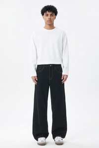 Men's Fall Raw Black Relaxed Casual Straight Leg Jeans