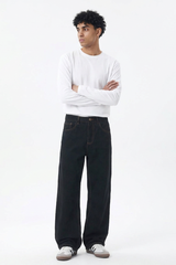 Men's Fall Raw Black Relaxed Casual Straight Leg Jeans