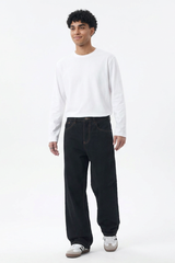 Men's Fall Raw Black Relaxed Casual Straight Leg Jeans