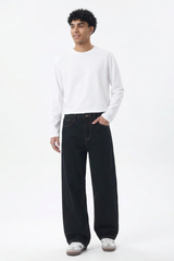 Men's Fall Raw Black Relaxed Casual Straight Leg Jeans