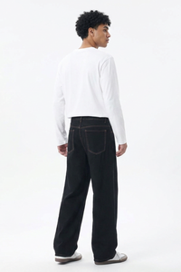 Men's Fall Raw Black Relaxed Casual Straight Leg Jeans