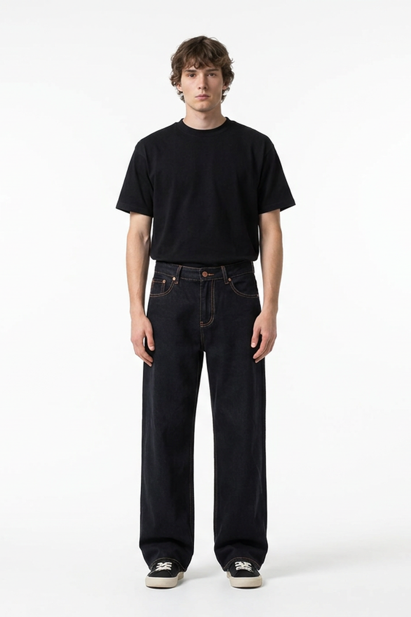 Men's Raw Black Relaxed Straight Leg Jeans