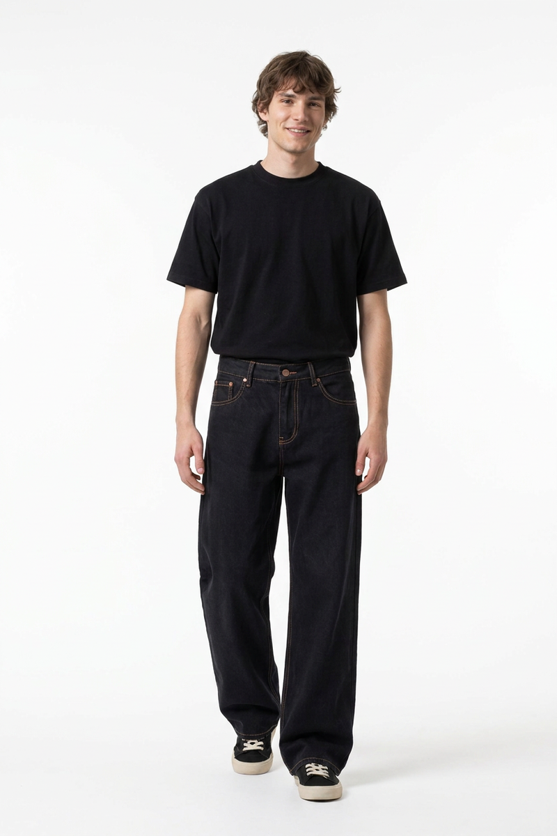 Men's Raw Black Relaxed Straight Leg Jeans