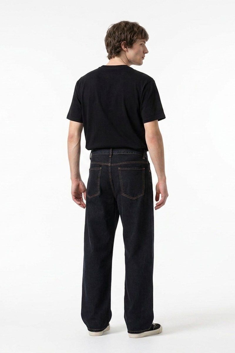 Men's Raw Black Relaxed Straight Leg Jeans