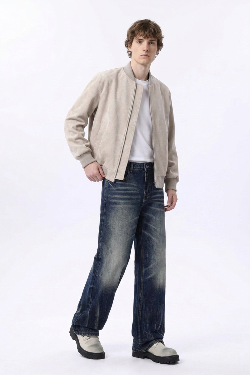 Men's Fall Heavy Washed Straight Leg Jeans
