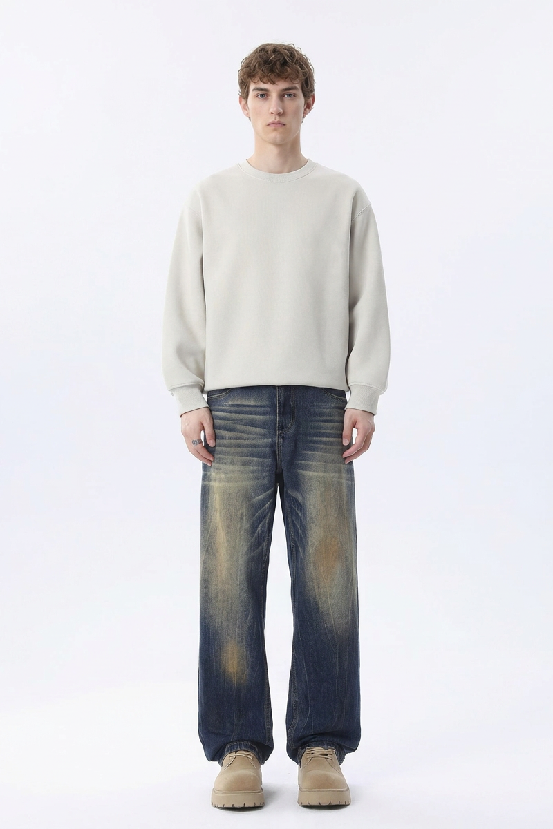 Men's Retro Wash Relaxed Straight Leg Jeans