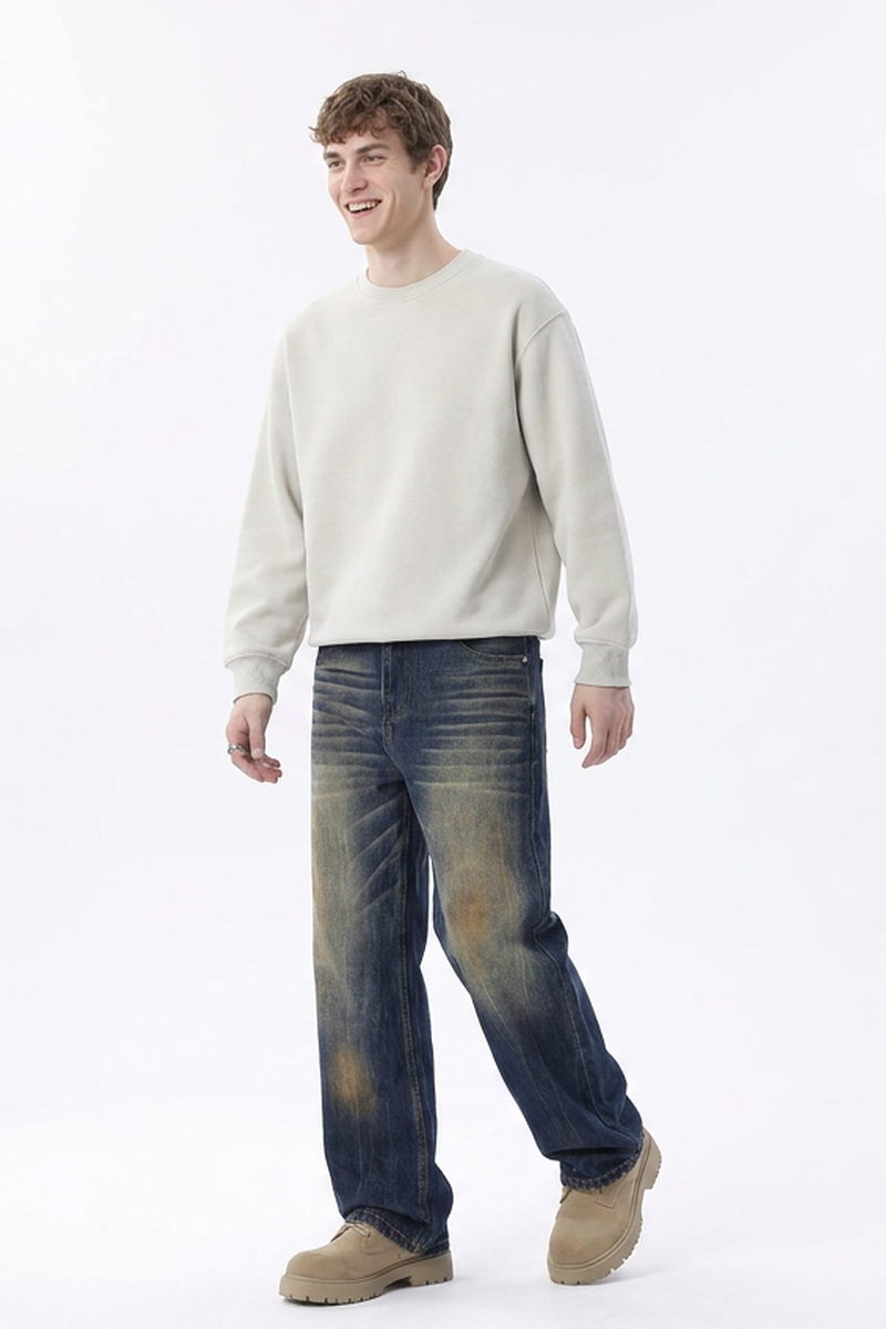 Men's Retro Wash Relaxed Straight Leg Jeans