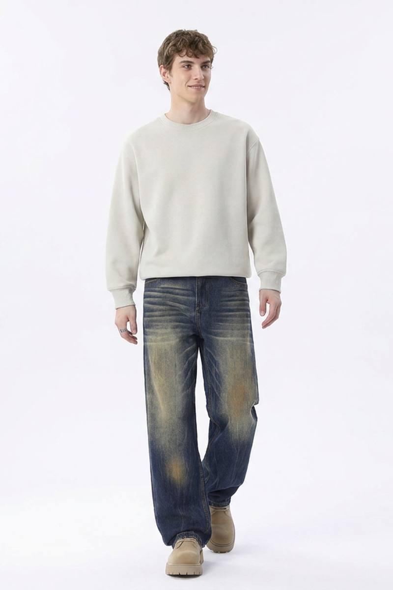 Men's Retro Wash Relaxed Straight Leg Jeans