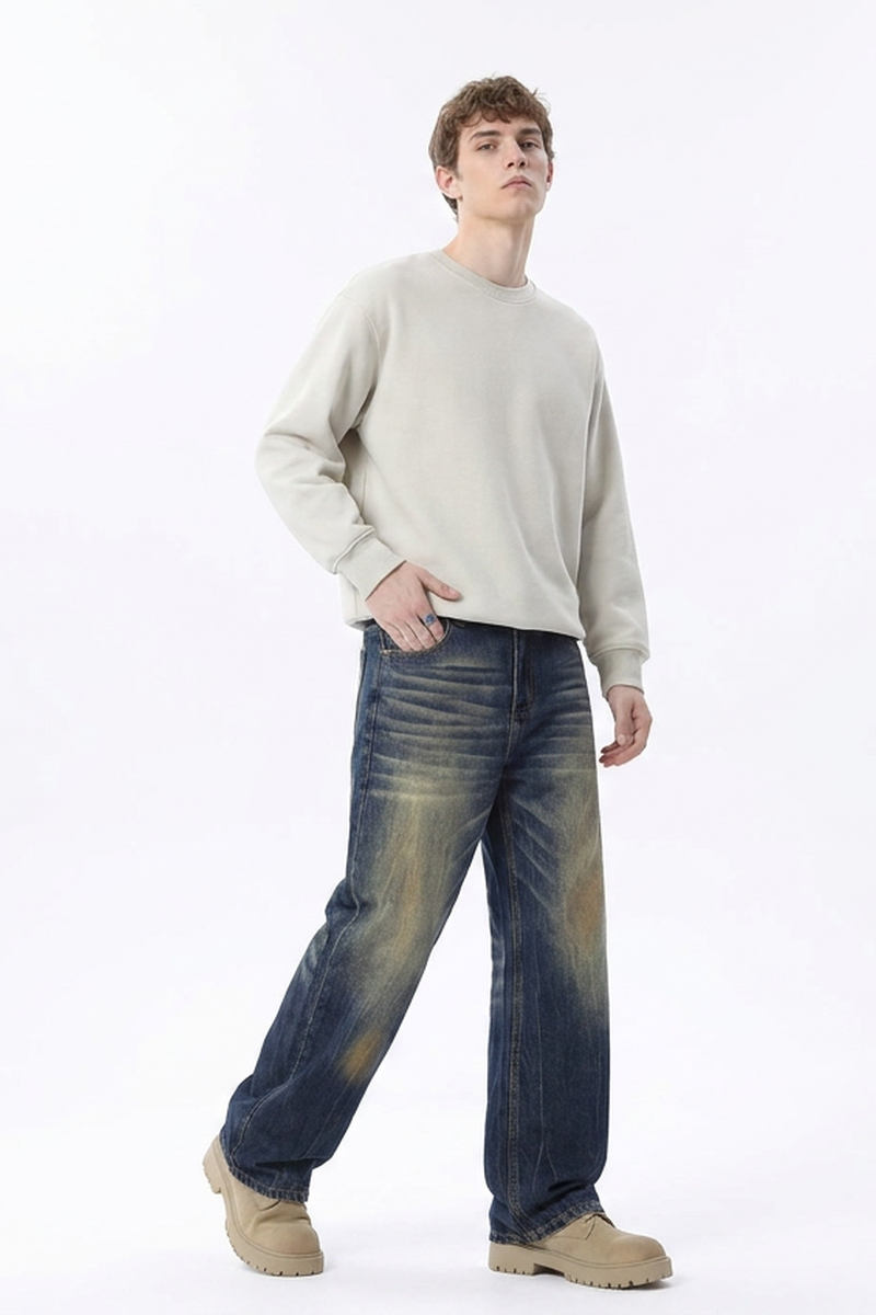 Men's Retro Wash Relaxed Straight Leg Jeans