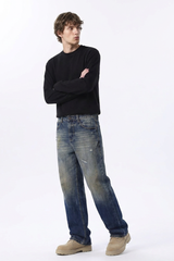Men's Retro Gradient Ripped Straight Leg Jeans
