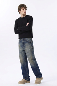 Men's Retro Gradient Ripped Straight Leg Jeans