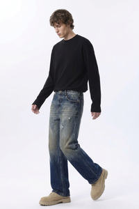 Men's Retro Gradient Ripped Straight Leg Jeans