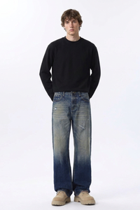 Men's Retro Gradient Ripped Straight Leg Jeans