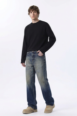 Men's Retro Gradient Ripped Straight Leg Jeans
