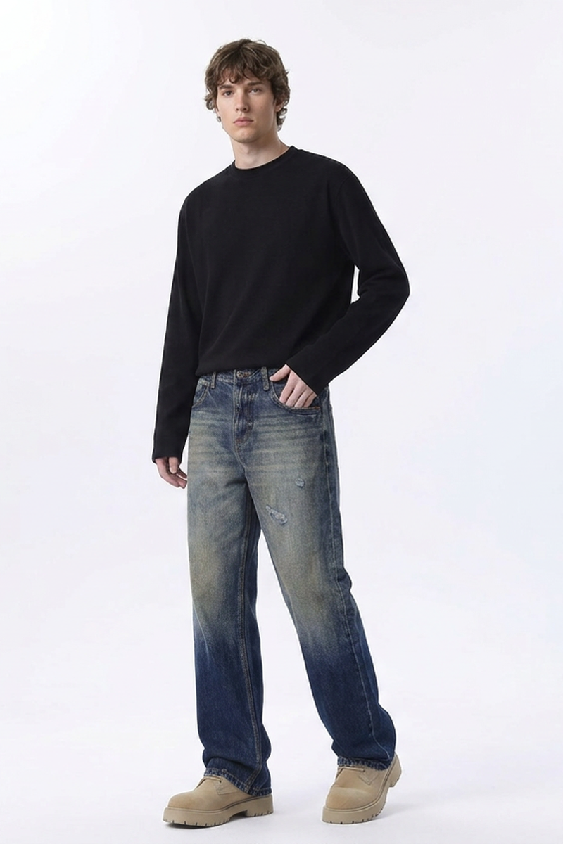 Men's Retro Gradient Ripped Straight Leg Jeans
