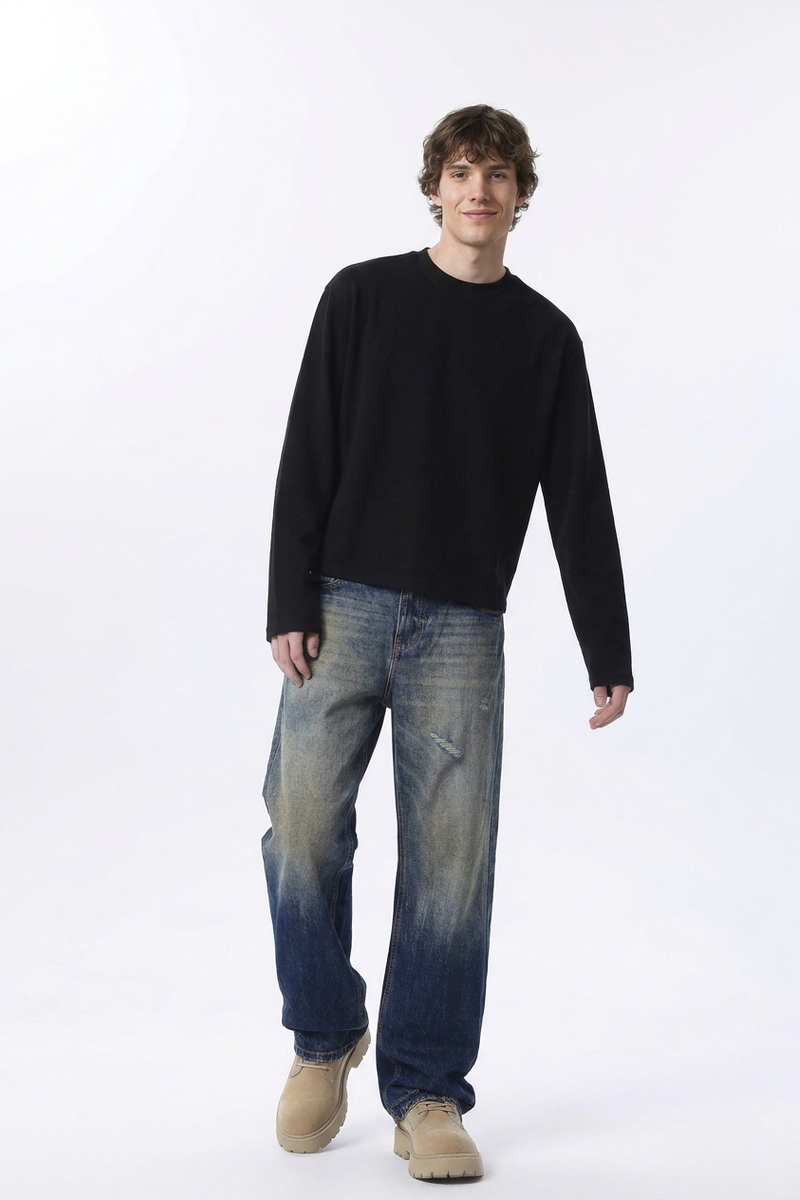 Men's Retro Gradient Ripped Straight Leg Jeans