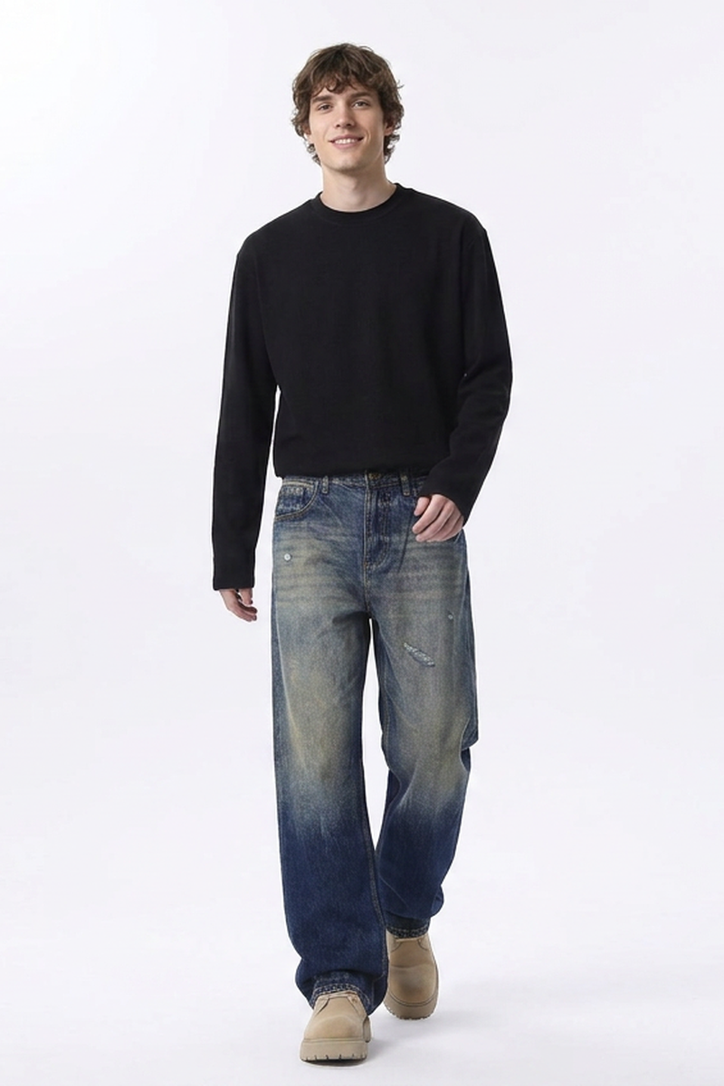 Men's Retro Gradient Ripped Straight Leg Jeans