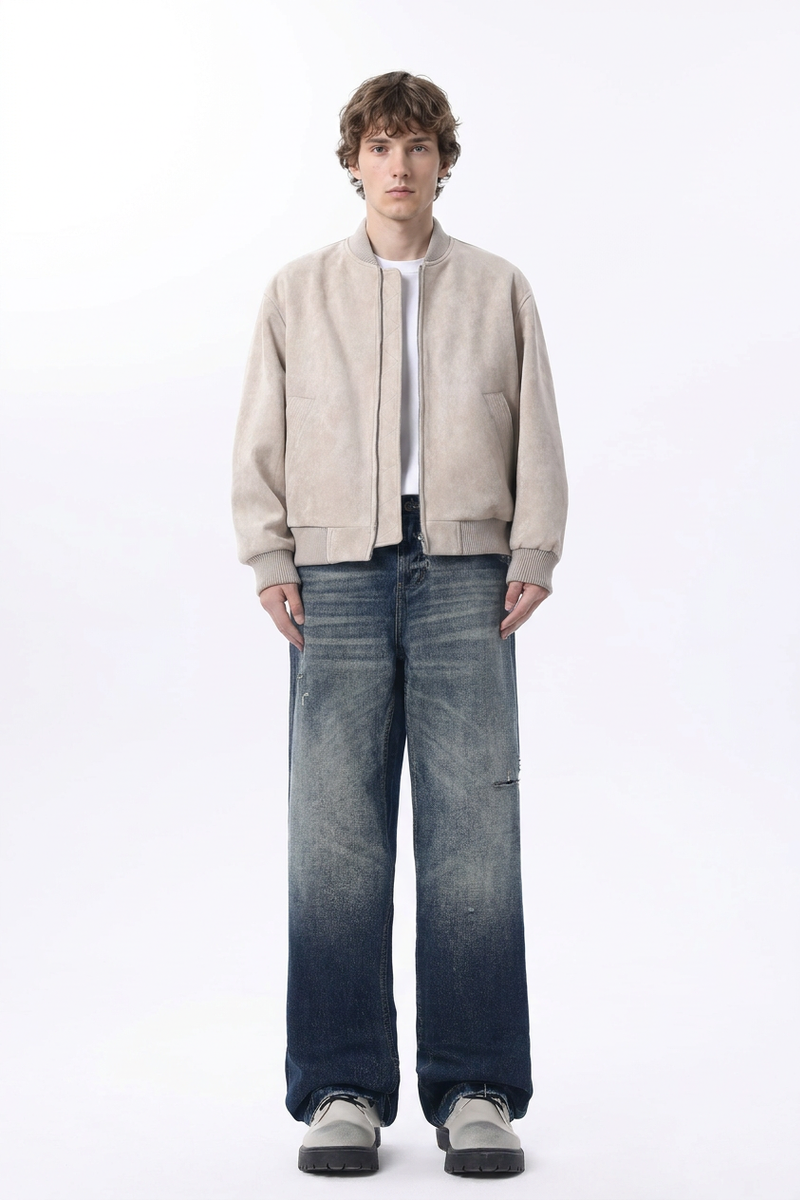 Men's Ripped Relaxed Straight Leg Jeans