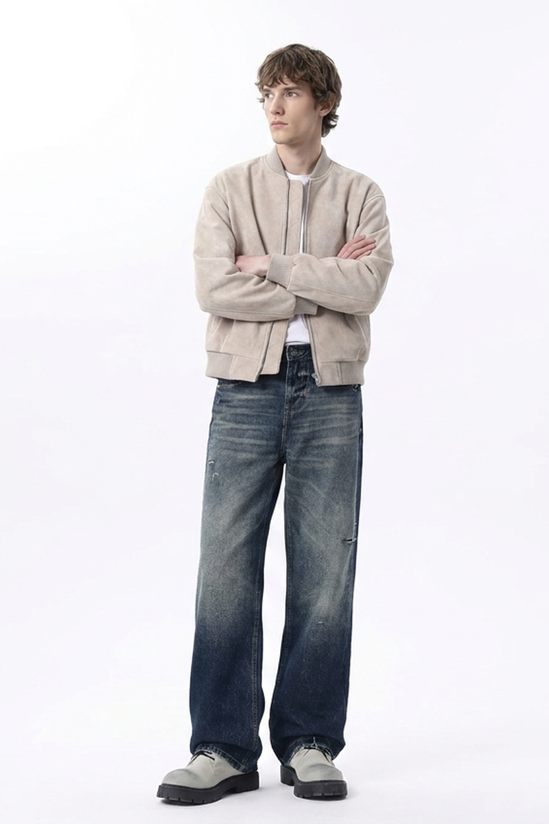 Men's Ripped Relaxed Straight Leg Jeans