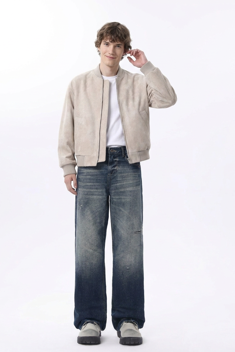 Men's Ripped Relaxed Straight Leg Jeans