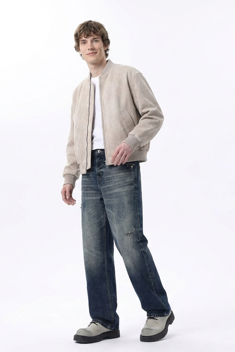Men's Ripped Relaxed Straight Leg Jeans