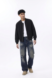 Men's Ripped Whiskering Washed Straight Leg Jeans