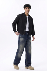 Men's Ripped Whiskering Washed Straight Leg Jeans