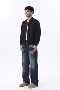 Men's Ripped Whiskering Washed Straight Leg Jeans