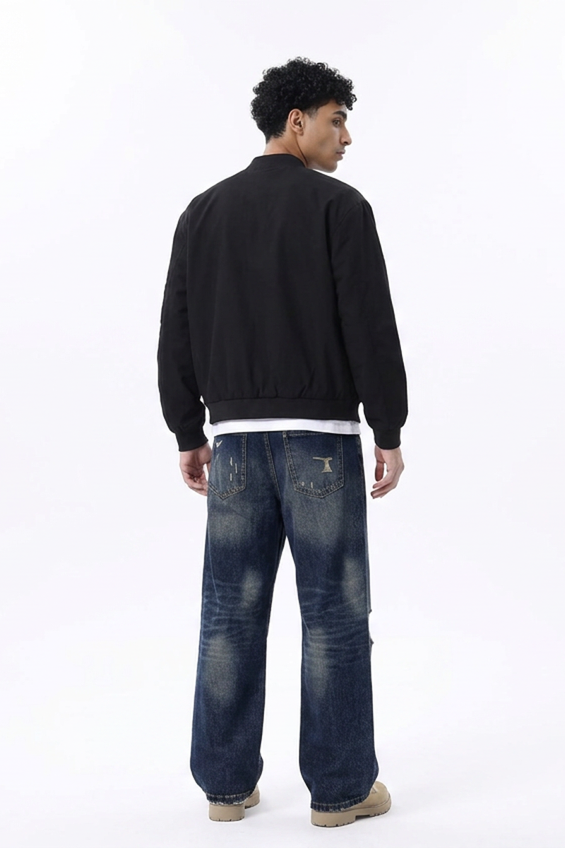 Men's Ripped Whiskering Washed Straight Leg Jeans